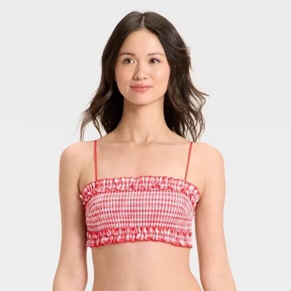 Colsie NWT Women's Red Gingham Woven Bandeau Bralette Size XL - Picture 1 of 6